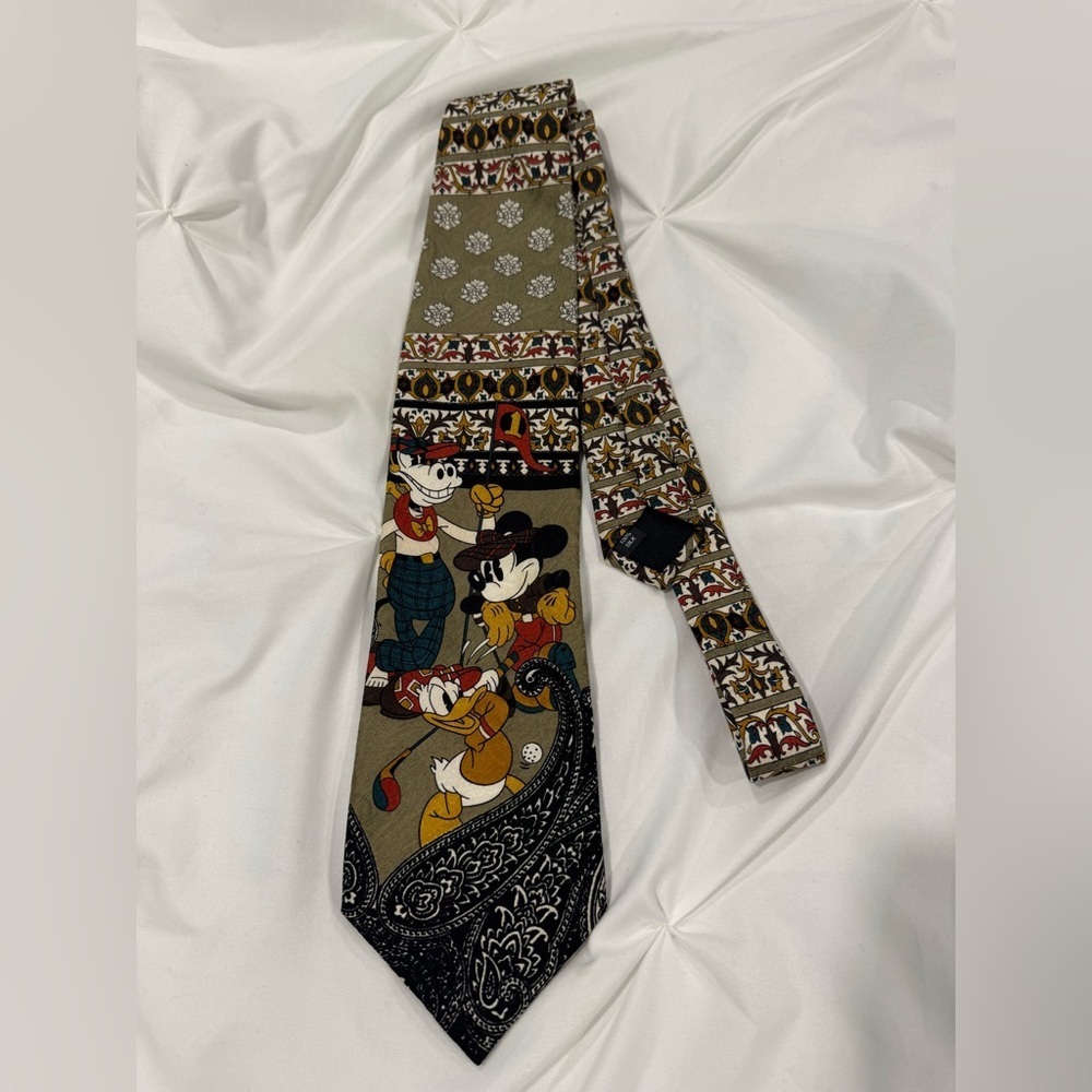 Vintage Disney Mickey Mouse Donald Duck Golf Silk Tie- Authentic